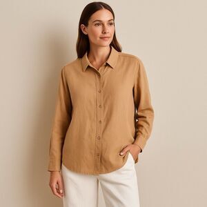 CANDICE CAMERON BURE Tan COLOR LINEN BLEND BLOUSE SIZE 2XP Minimalist Capsule